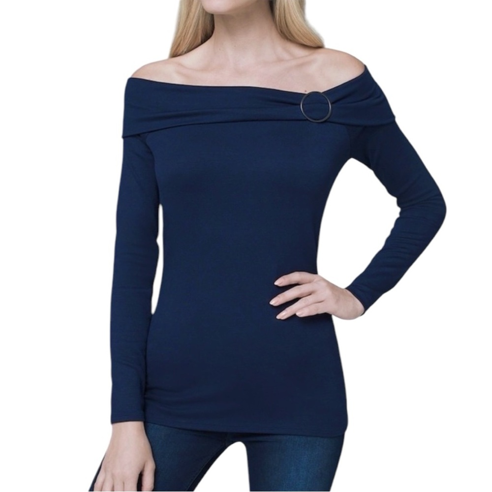 WHBM Ring Detail Off Shoulder long sleeve Top NWT